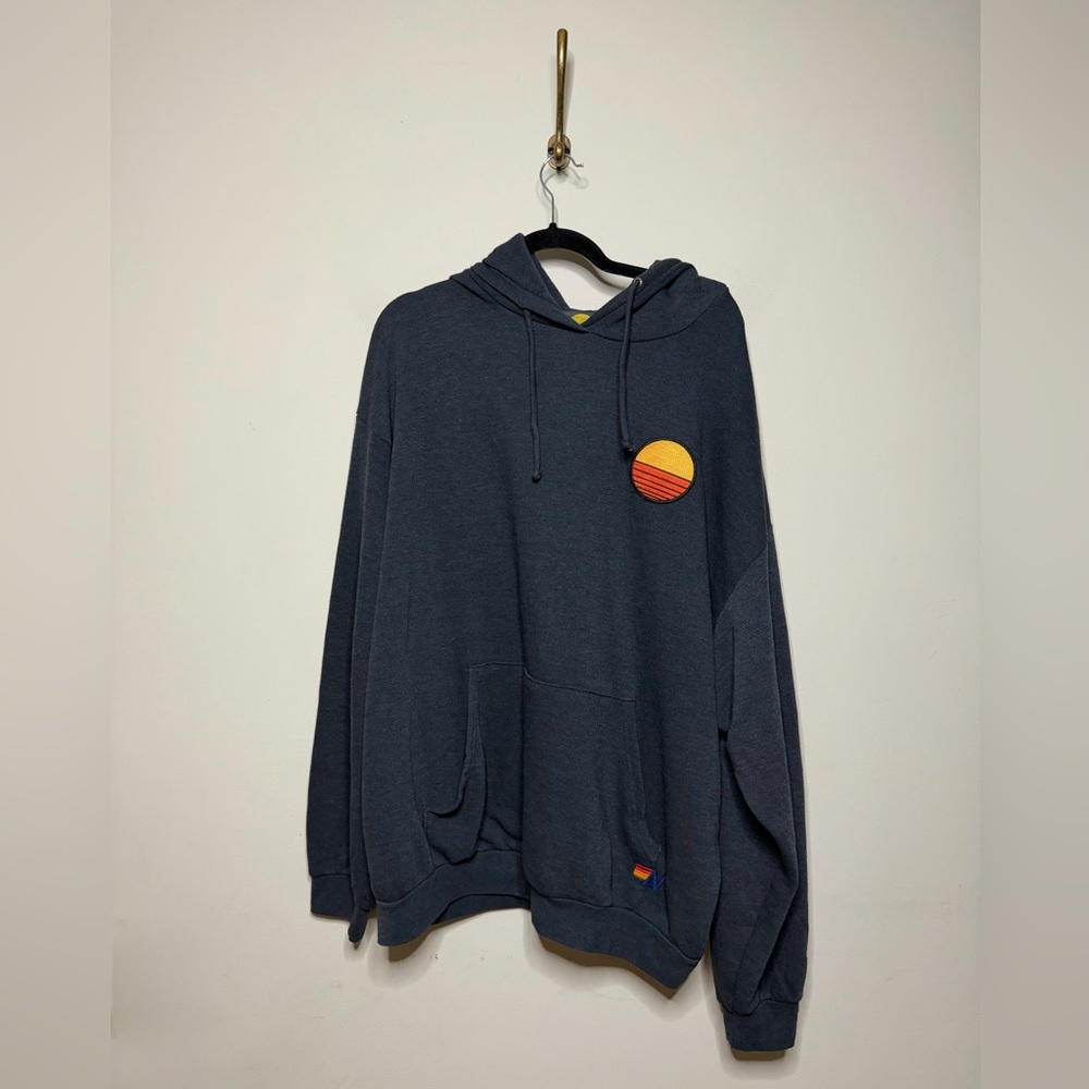 Aviator Nation Sunset Patch Pullover Relaxed Hoodie in Charcoal - Picture 4 of 6